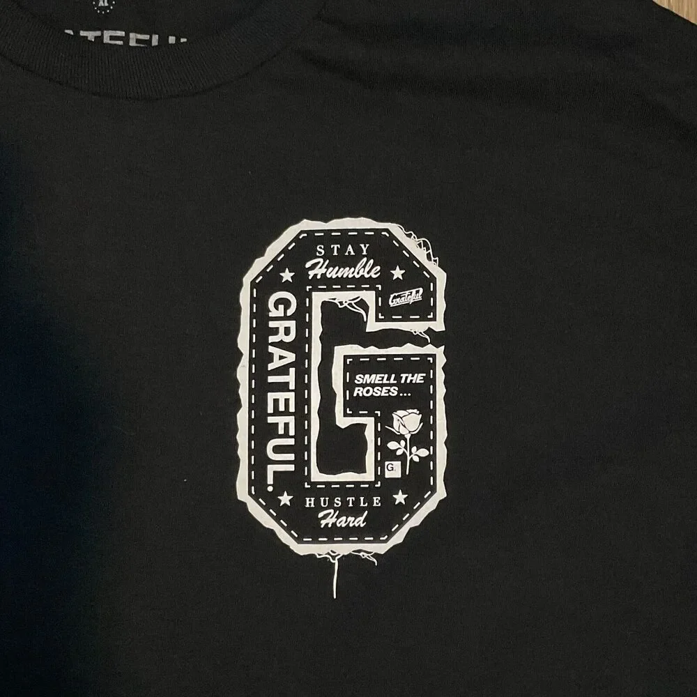 Grateful Apparel Shirt Black Smell The Roses Stay Humble Fall Leaves USA Size XL